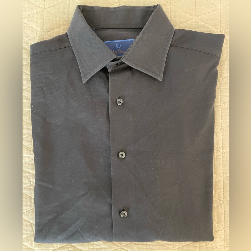 David Donahue Thick Twill Spread Collar Dress Shirt in Black 17.5 36/37 $155